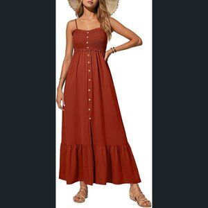 Burnt Orange Smocked Maxi Dress – Adjustable Straps